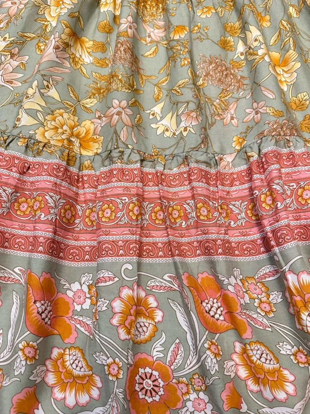 Boho Floral Midi Dress Sage Green Pink Border Print Button Front Size M NWT - Picture 5 of 15